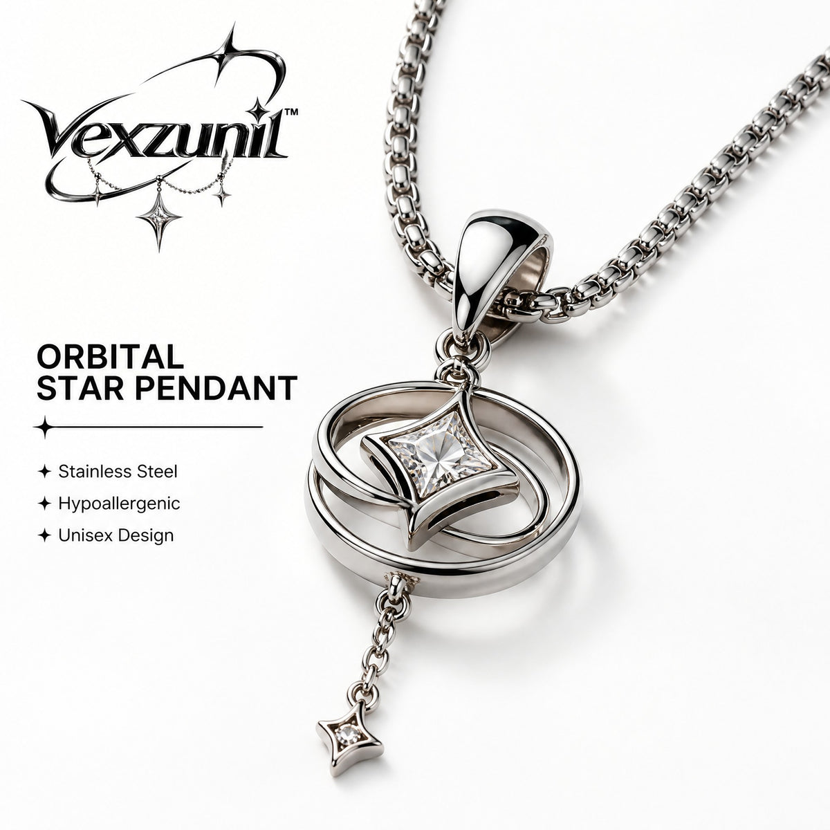 𝒗𝒆𝒙𝒛𝒖𝒏𝒊𝒍™ Orbital Star Pendant Necklace with Dangling Charm — view 1