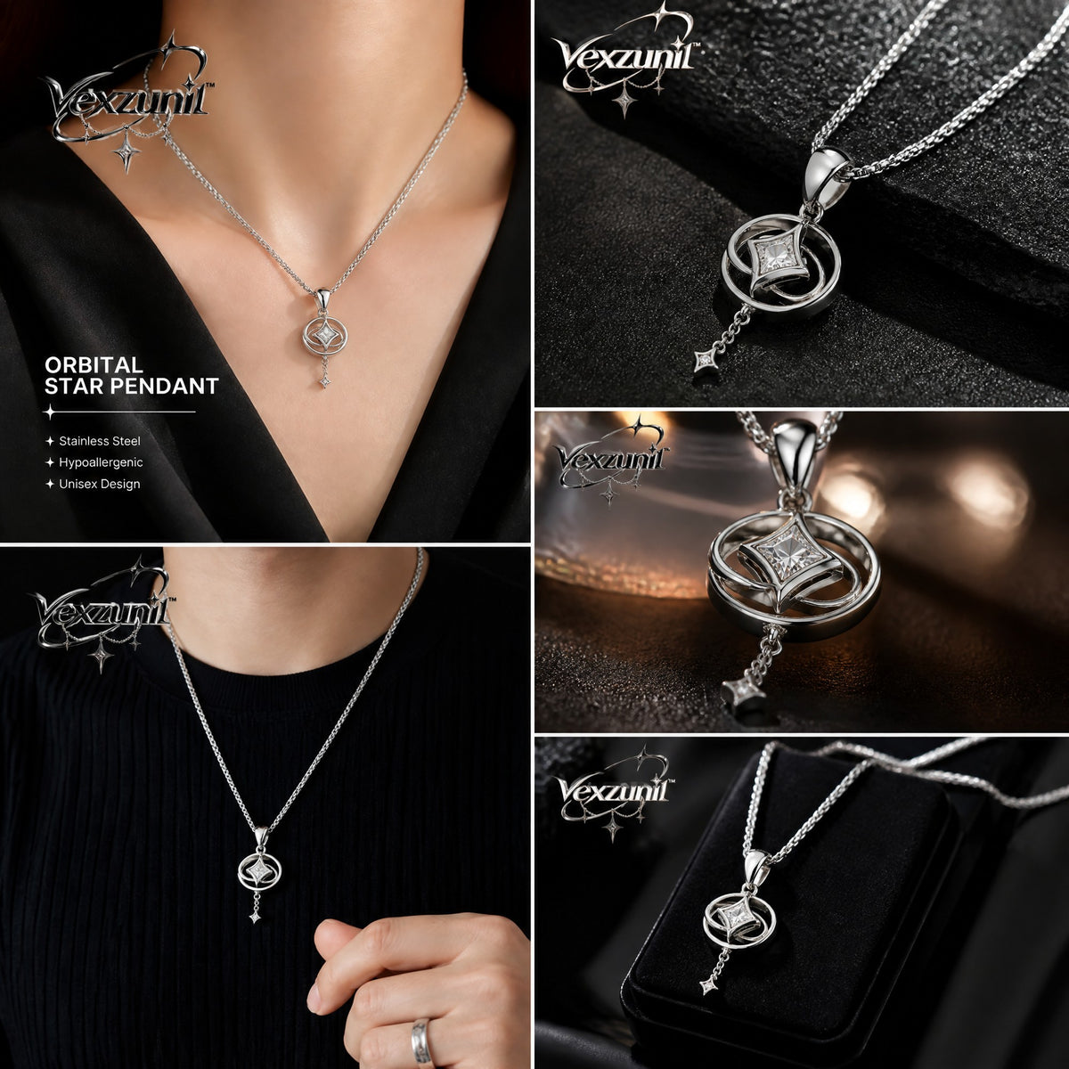 𝒗𝒆𝒙𝒛𝒖𝒏𝒊𝒍™ Orbital Star Pendant Necklace with Dangling Charm — view 2