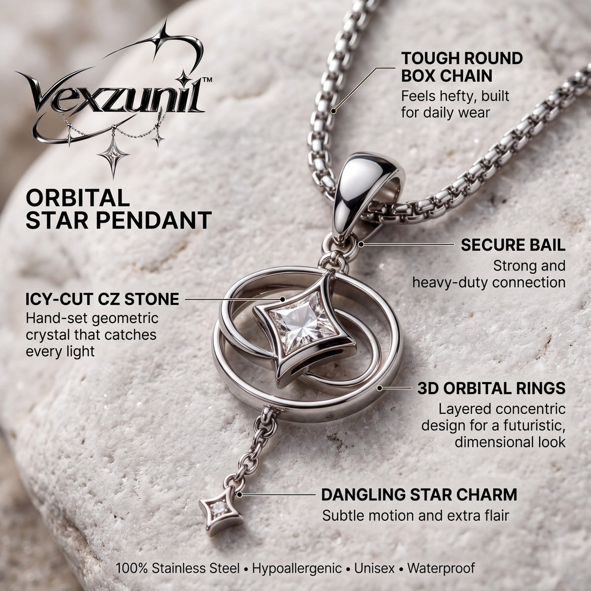 𝒗𝒆𝒙𝒛𝒖𝒏𝒊𝒍™ Orbital Star Pendant Necklace with Dangling Charm — view 3