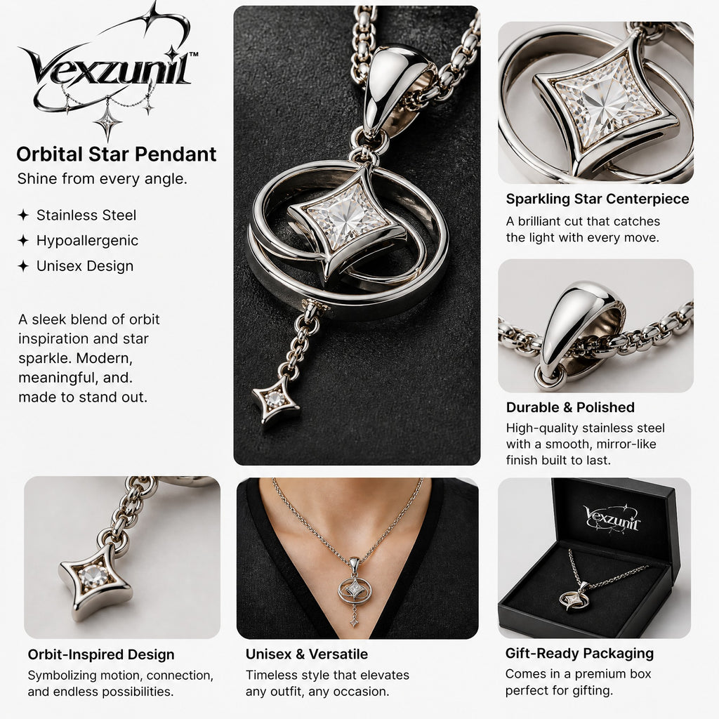 𝒗𝒆𝒙𝒛𝒖𝒏𝒊𝒍™ Orbital Star Pendant Necklace with Dangling Charm — view 4