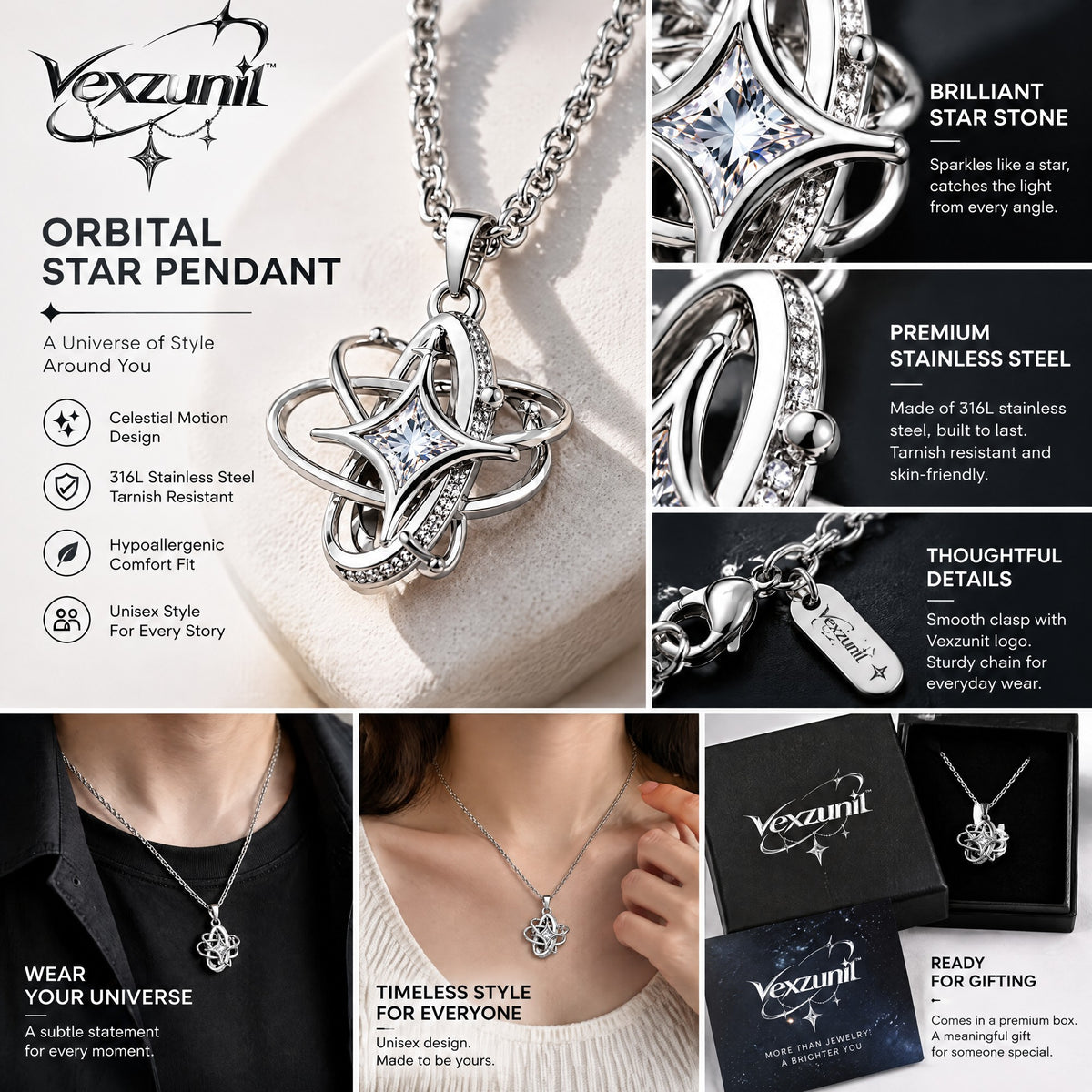 𝒗𝒆𝒙𝒛𝒖𝒏𝒊𝒍™ Interwoven Orbital Star Pendant Necklace — view 4
