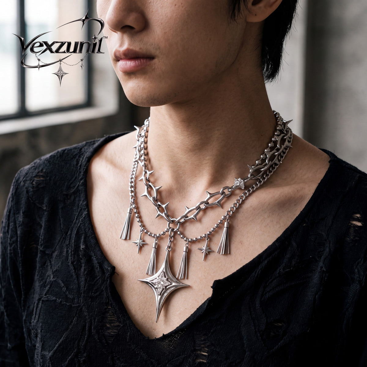 𝒗𝒆𝒙𝒛𝒖𝒏𝒊𝒍™ Starfire Layered Link Necklace with Celestial Charms — view 3