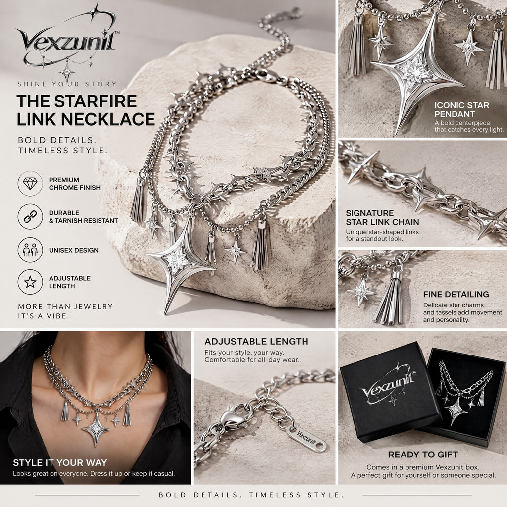 𝒗𝒆𝒙𝒛𝒖𝒏𝒊𝒍™ Starfire Layered Link Necklace with Celestial Charms — view 4