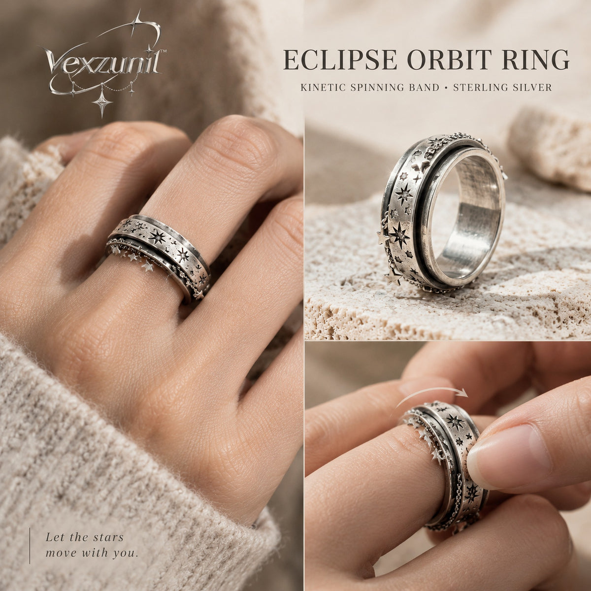 𝒗𝒆𝒙𝒛𝒖𝒏𝒊𝒍™ Eclipse Orbit Spinning Band Ring — view 2