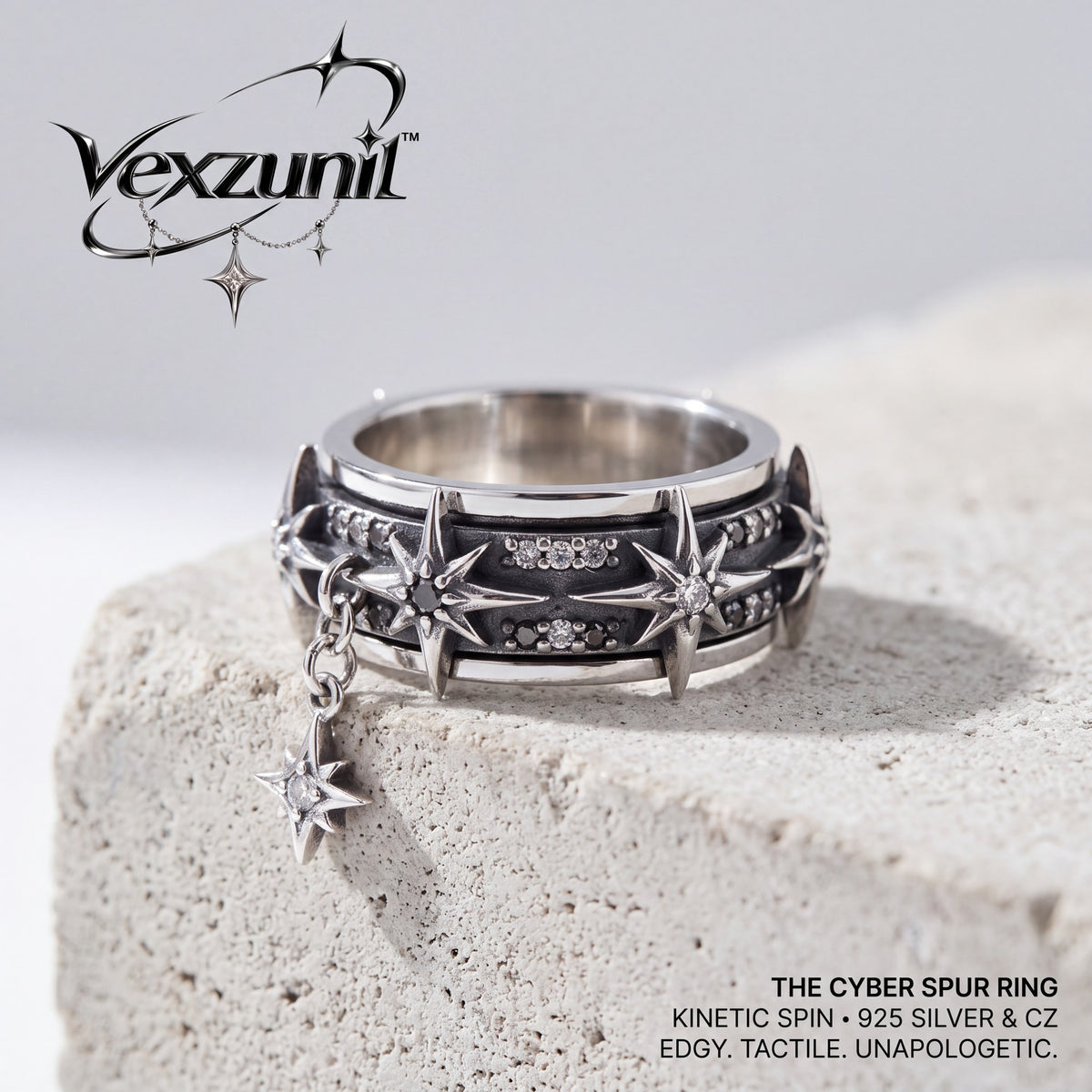 𝒗𝒆𝒙𝒛𝒖𝒏𝒊𝒍™ Cyber Spur Ring with Hanging Star Charm — view 1