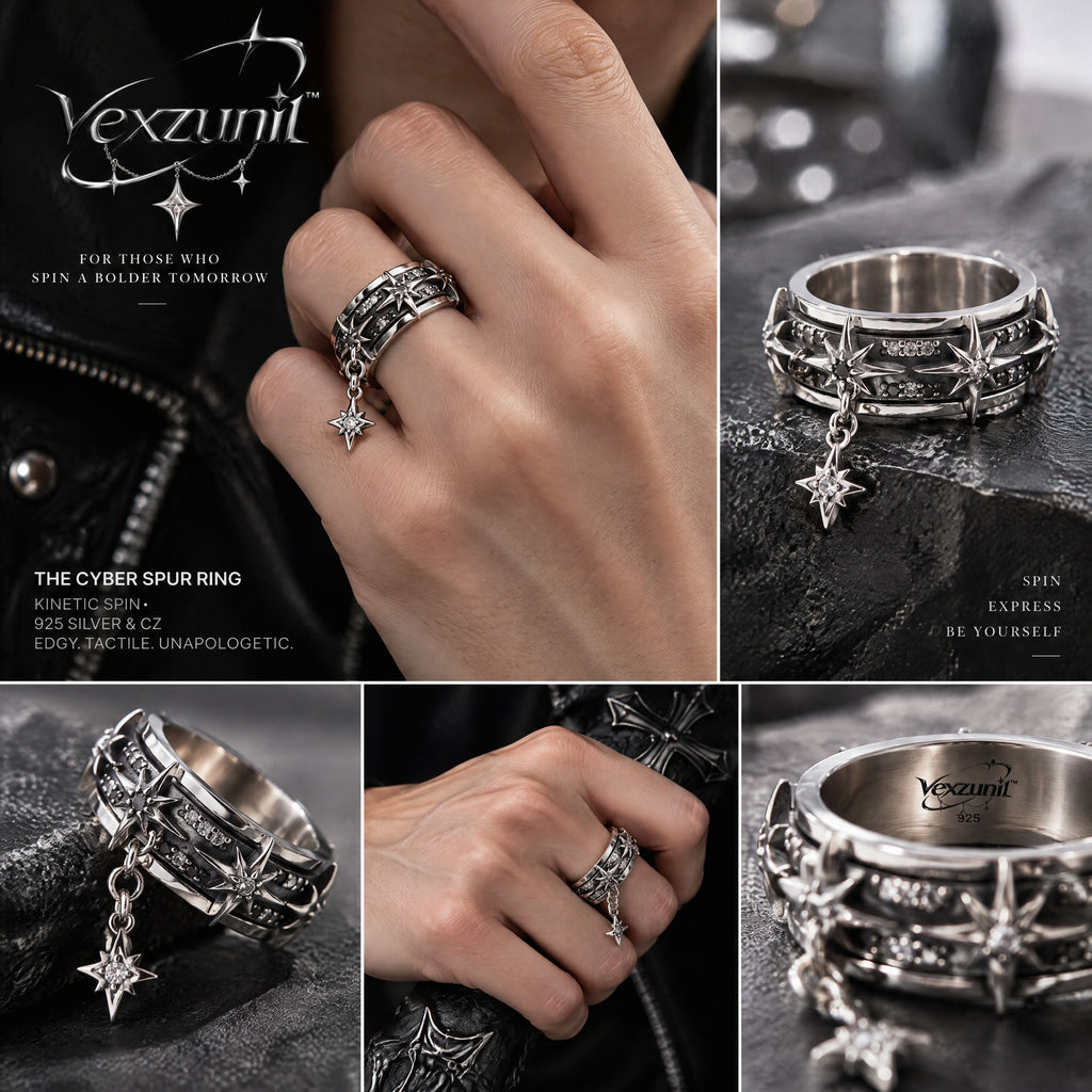𝒗𝒆𝒙𝒛𝒖𝒏𝒊𝒍™ Cyber Spur Ring with Hanging Star Charm — view 2