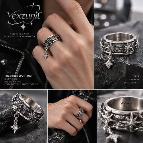𝒗𝒆𝒙𝒛𝒖𝒏𝒊𝒍™ Cyber Spur Ring with Hanging Star Charm — view 2