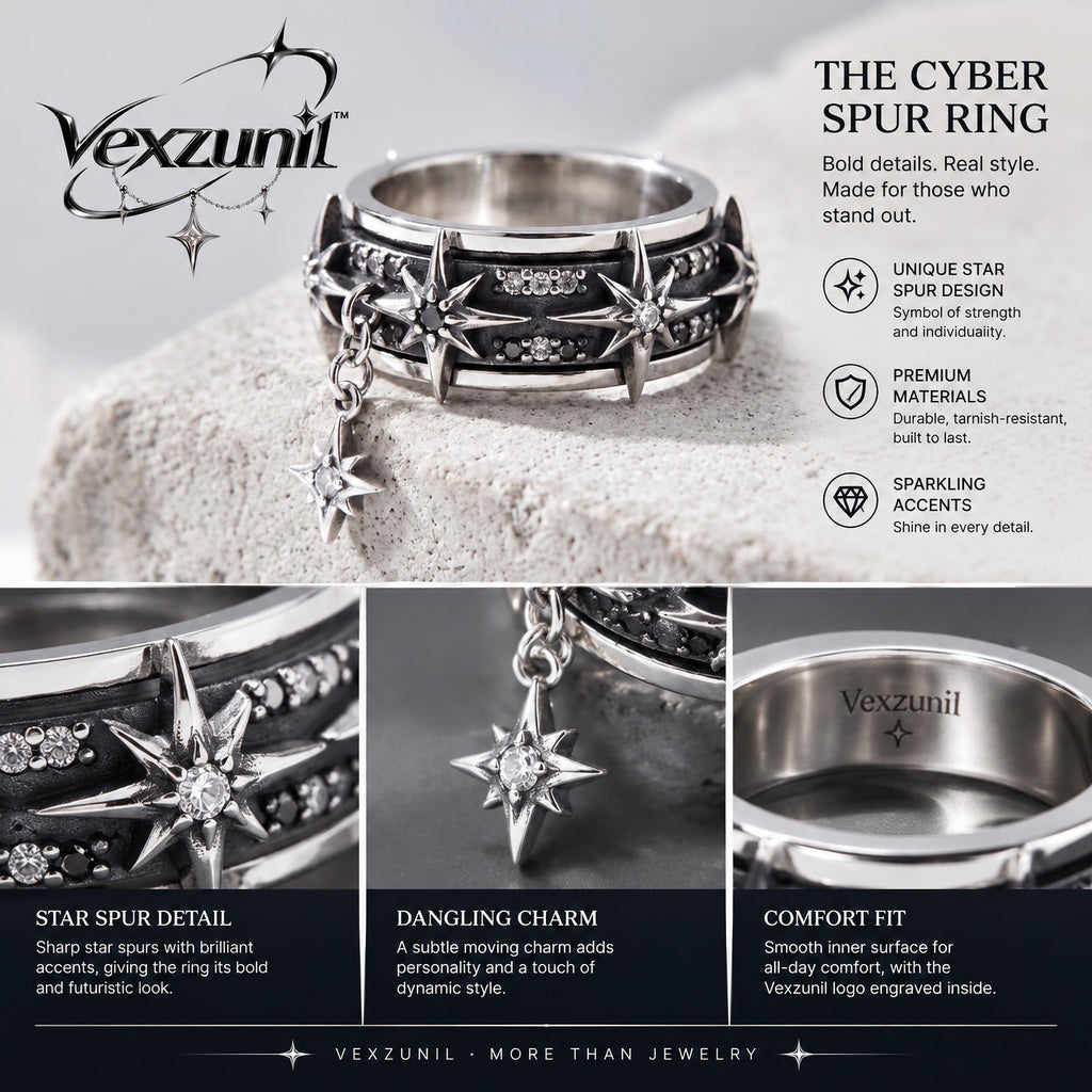 𝒗𝒆𝒙𝒛𝒖𝒏𝒊𝒍™ Cyber Spur Ring with Hanging Star Charm — view 4