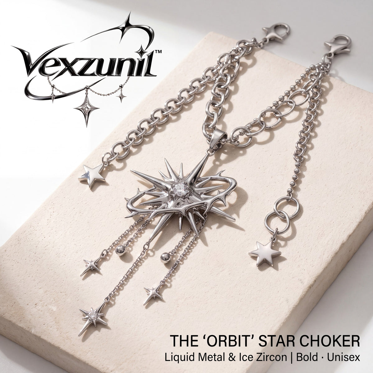 𝒗𝒆𝒙𝒛𝒖𝒏𝒊𝒍™ Orbit Star Choker with Multi-Chain Drops — view 1