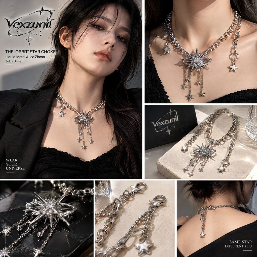 𝒗𝒆𝒙𝒛𝒖𝒏𝒊𝒍™ Orbit Star Choker with Multi-Chain Drops — view 2