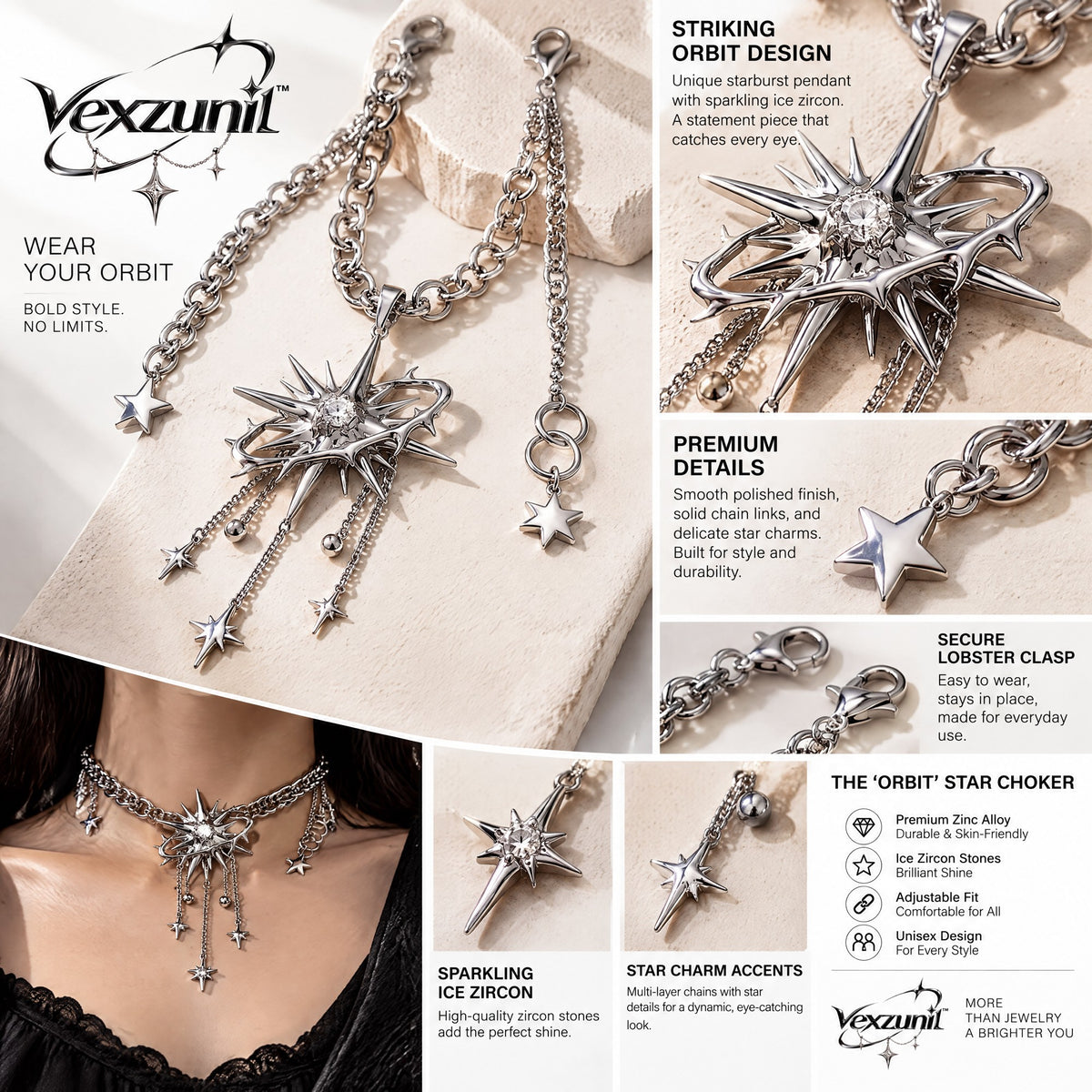 𝒗𝒆𝒙𝒛𝒖𝒏𝒊𝒍™ Orbit Star Choker with Multi-Chain Drops — view 4
