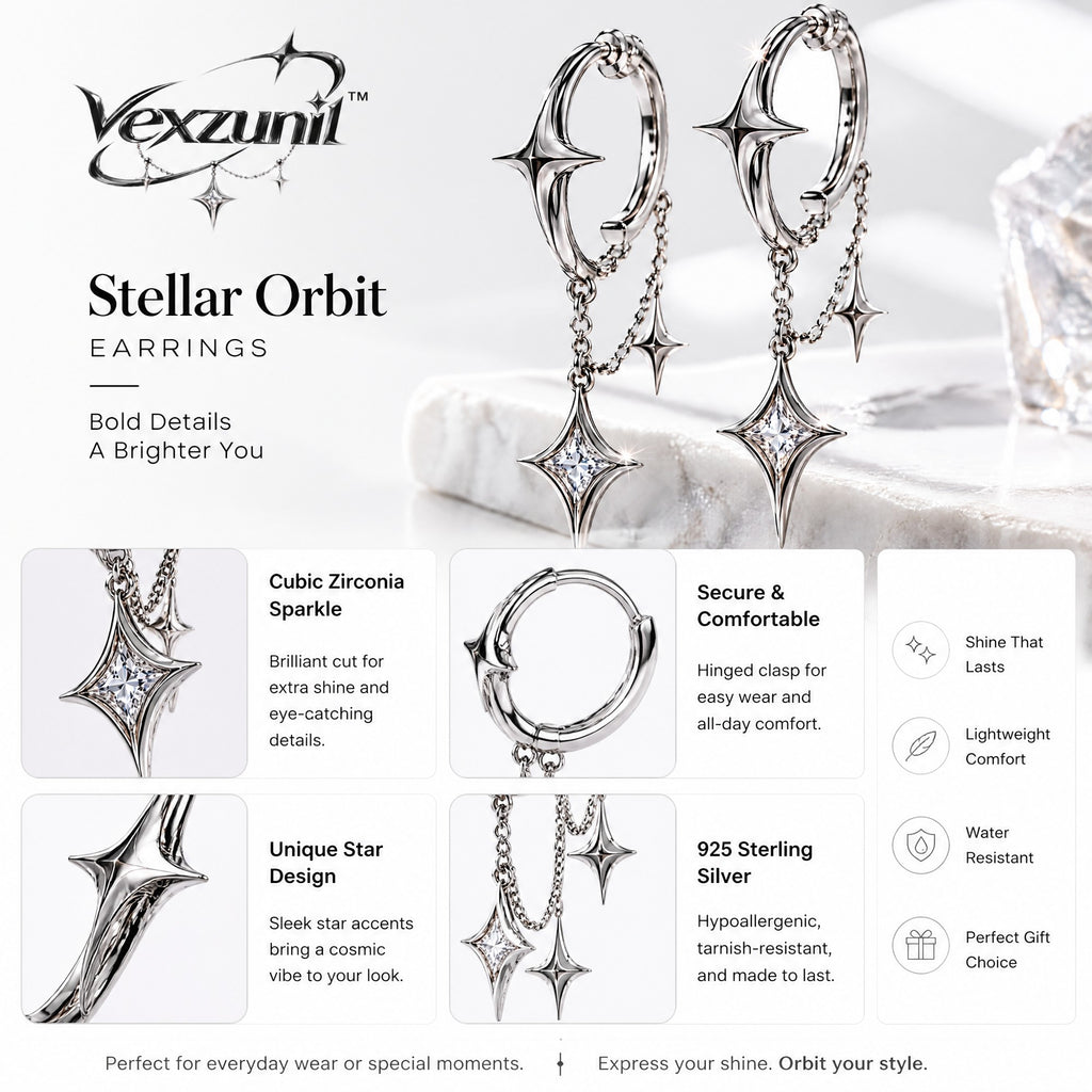 𝒗𝒆𝒙𝒛𝒖𝒏𝒊𝒍™ Stellar Orbit Hoop Earrings with Star Drops — view 1