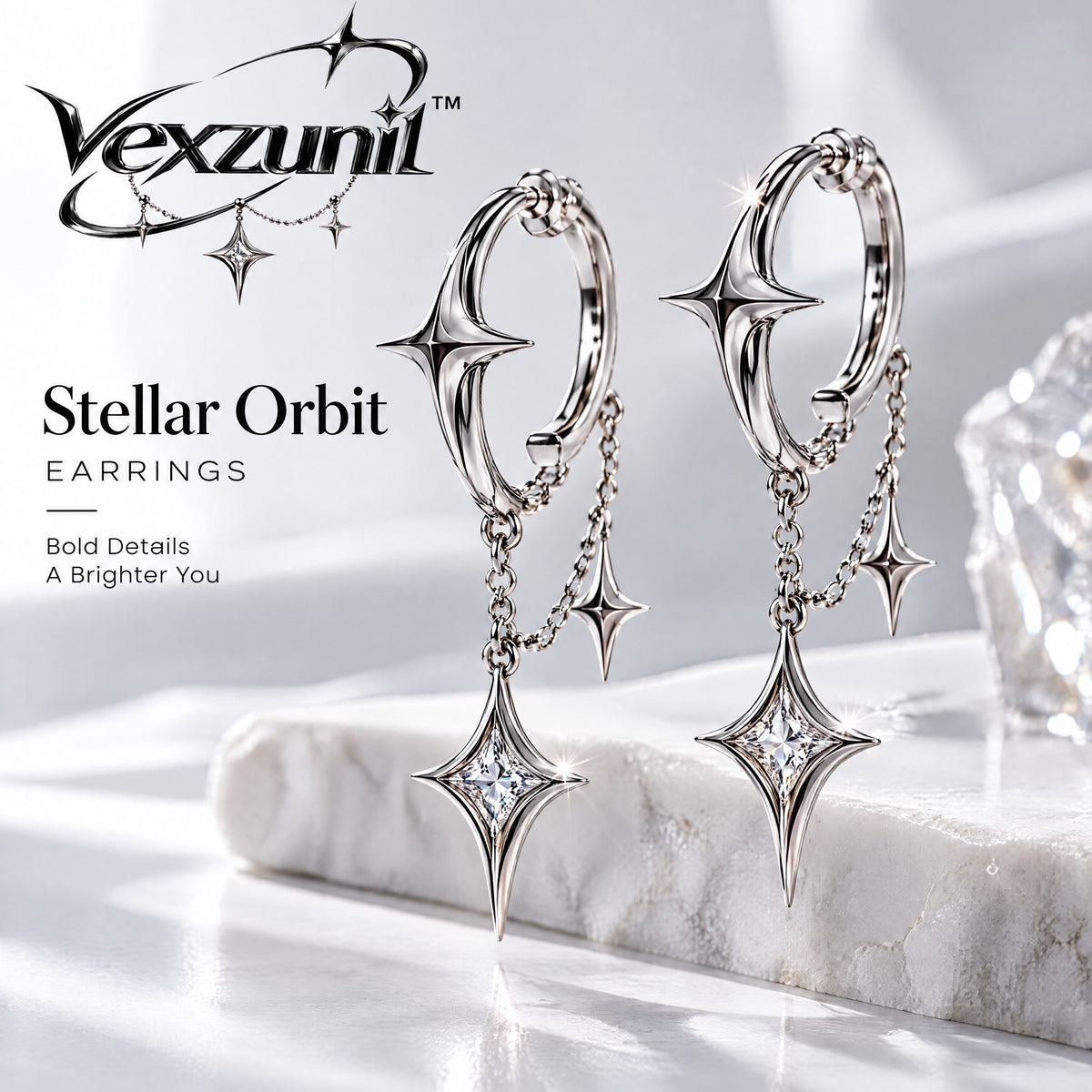 𝒗𝒆𝒙𝒛𝒖𝒏𝒊𝒍™ Stellar Orbit Hoop Earrings with Star Drops — view 2