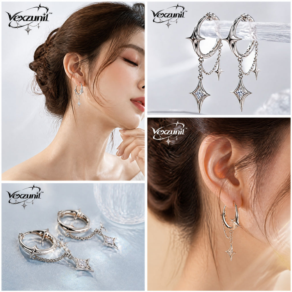𝒗𝒆𝒙𝒛𝒖𝒏𝒊𝒍™ Stellar Orbit Hoop Earrings with Star Drops — view 3