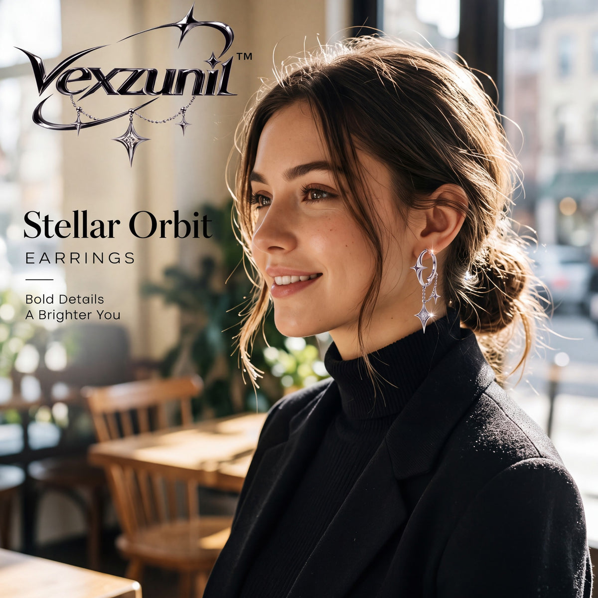 𝒗𝒆𝒙𝒛𝒖𝒏𝒊𝒍™ Stellar Orbit Hoop Earrings with Star Drops — view 4