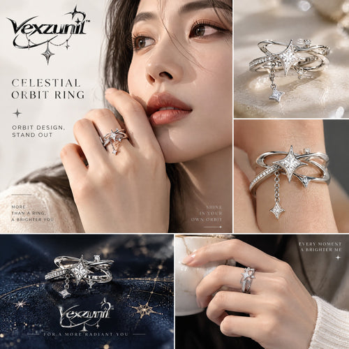 𝒗𝒆𝒙𝒛𝒖𝒏𝒊𝒍™ Celestial Orbit Openwork Ring with Star Charm — view 2