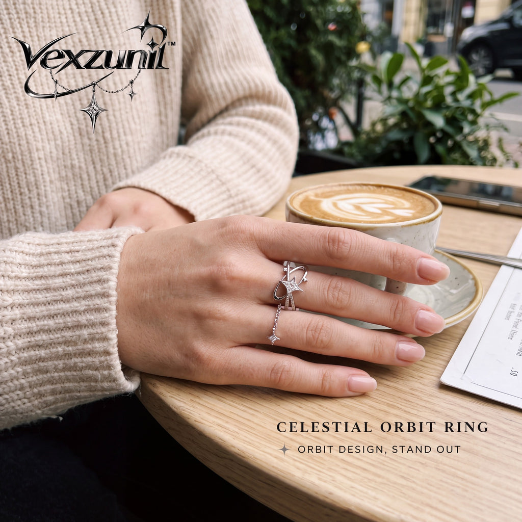 𝒗𝒆𝒙𝒛𝒖𝒏𝒊𝒍™ Celestial Orbit Openwork Ring with Star Charm — view 3