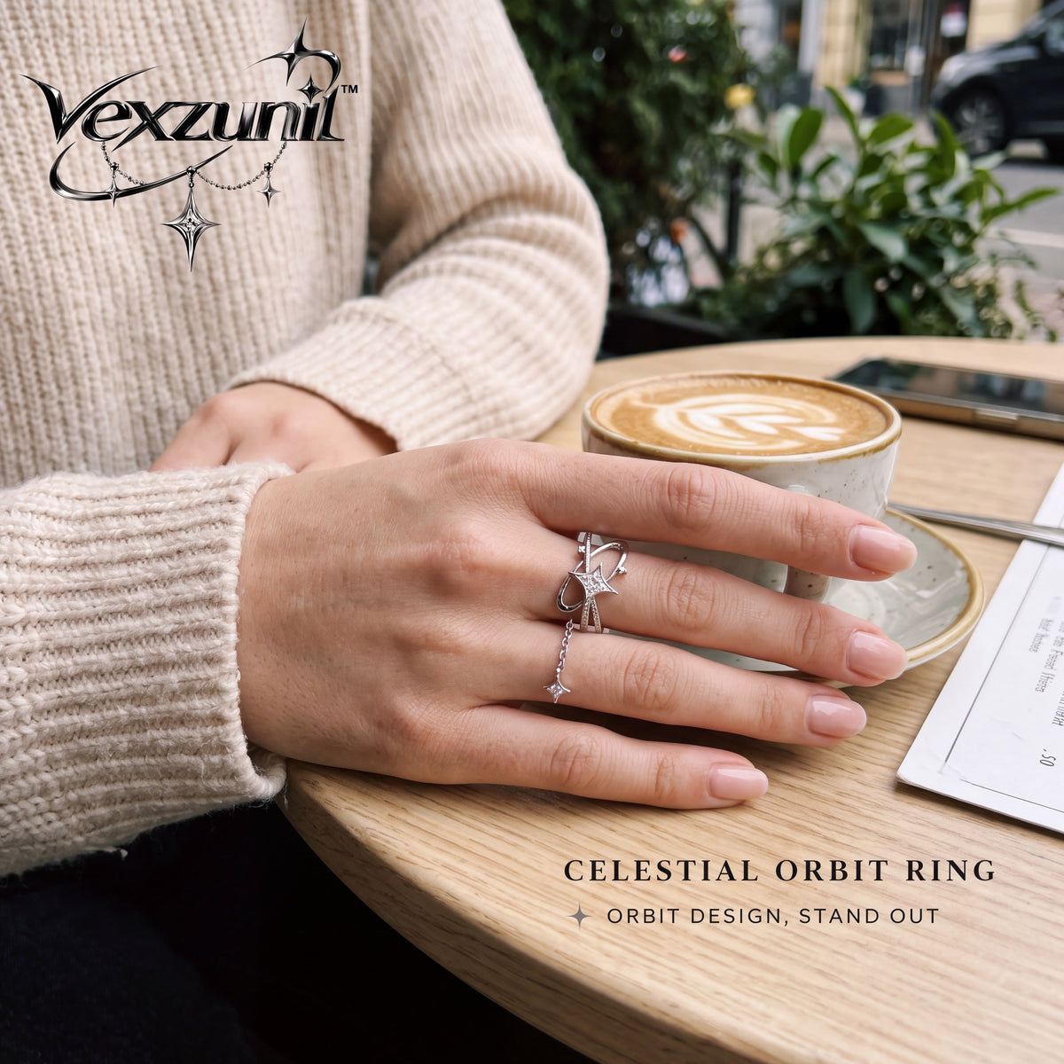 𝒗𝒆𝒙𝒛𝒖𝒏𝒊𝒍™ Celestial Orbit Openwork Ring with Star Charm — view 3