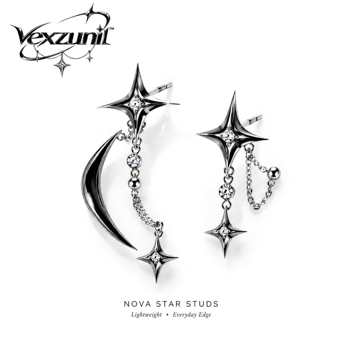𝒗𝒆𝒙𝒛𝒖𝒏𝒊𝒍™ Nova Star Stud Earrings with Crescent Drops — view 1
