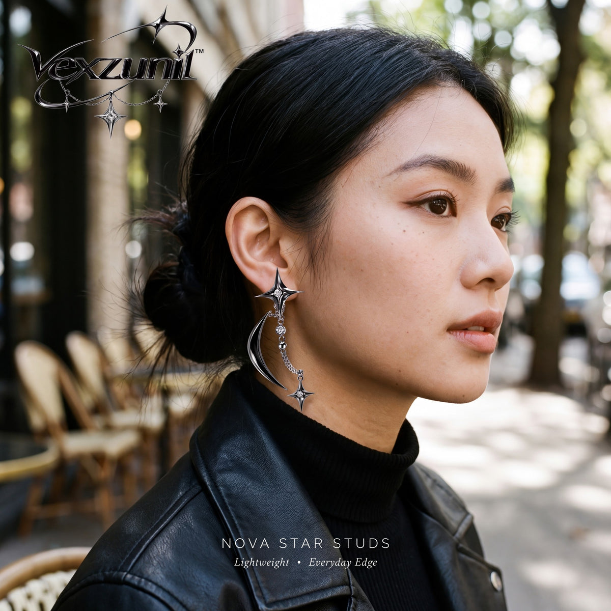 𝒗𝒆𝒙𝒛𝒖𝒏𝒊𝒍™ Nova Star Stud Earrings with Crescent Drops — view 3