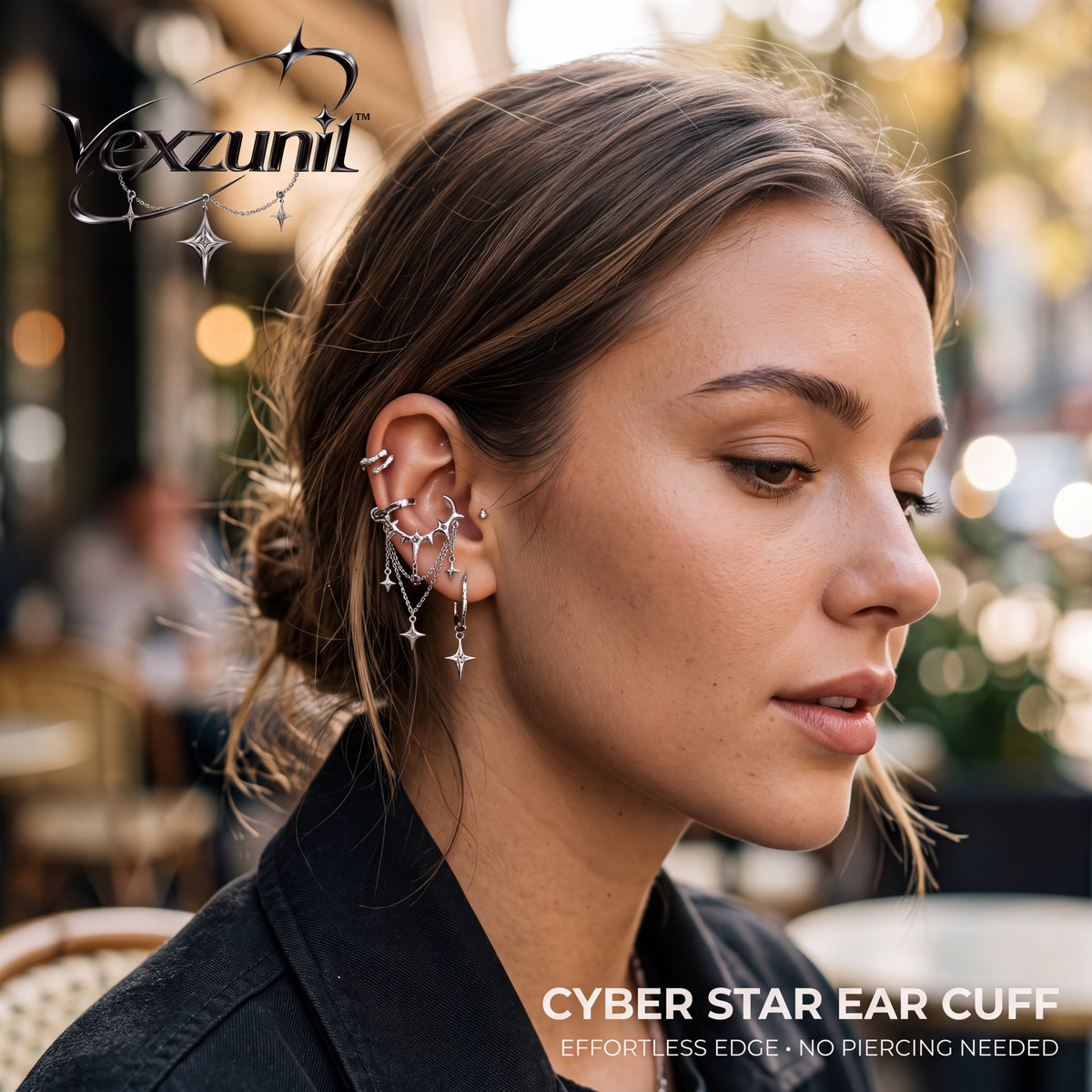 𝒗𝒆𝒙𝒛𝒖𝒏𝒊𝒍™ Cyber Star Cuff with Draped Chain Charms — view 3