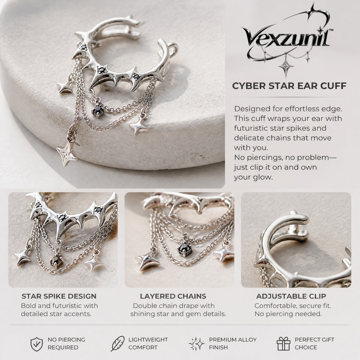 𝒗𝒆𝒙𝒛𝒖𝒏𝒊𝒍™ Cyber Star Cuff with Draped Chain Charms — view 4