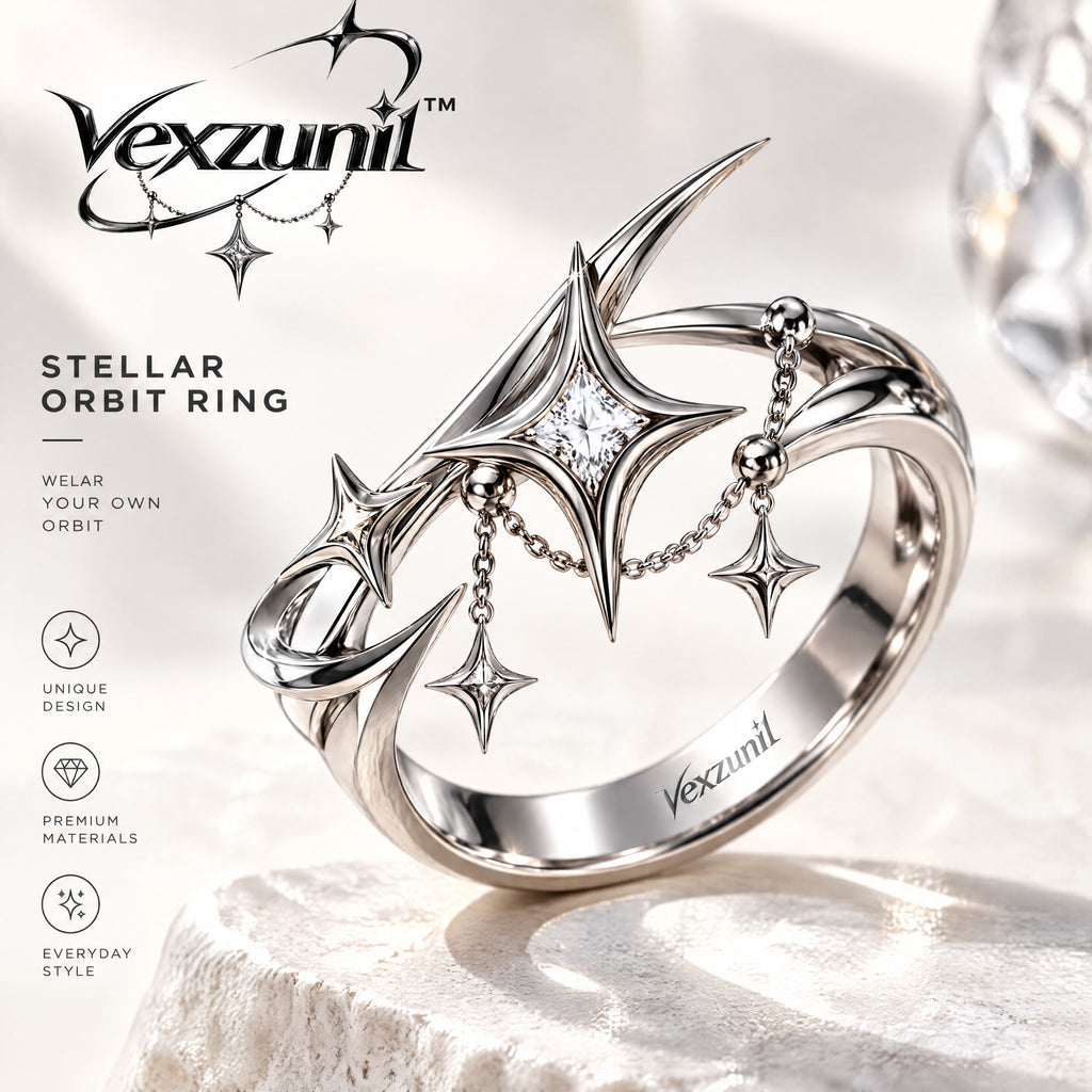 𝒗𝒆𝒙𝒛𝒖𝒏𝒊𝒍™ Stellar Orbit Ring with Draped Star Charms — view 1