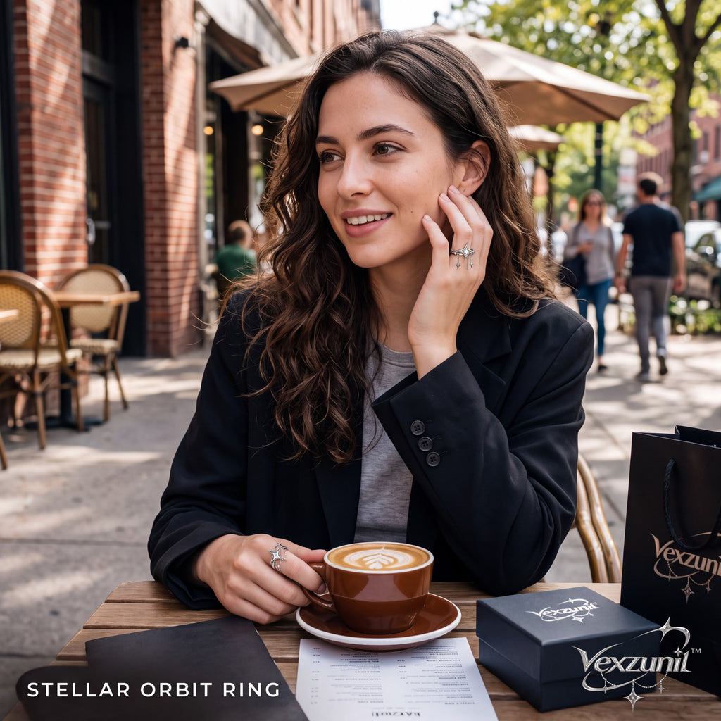 𝒗𝒆𝒙𝒛𝒖𝒏𝒊𝒍™ Stellar Orbit Ring with Draped Star Charms — view 3