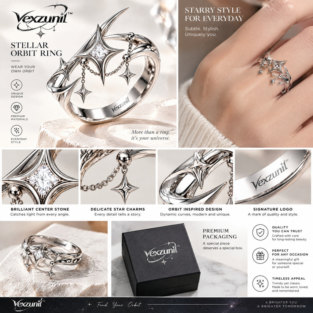 𝒗𝒆𝒙𝒛𝒖𝒏𝒊𝒍™ Stellar Orbit Ring with Draped Star Charms — view 4