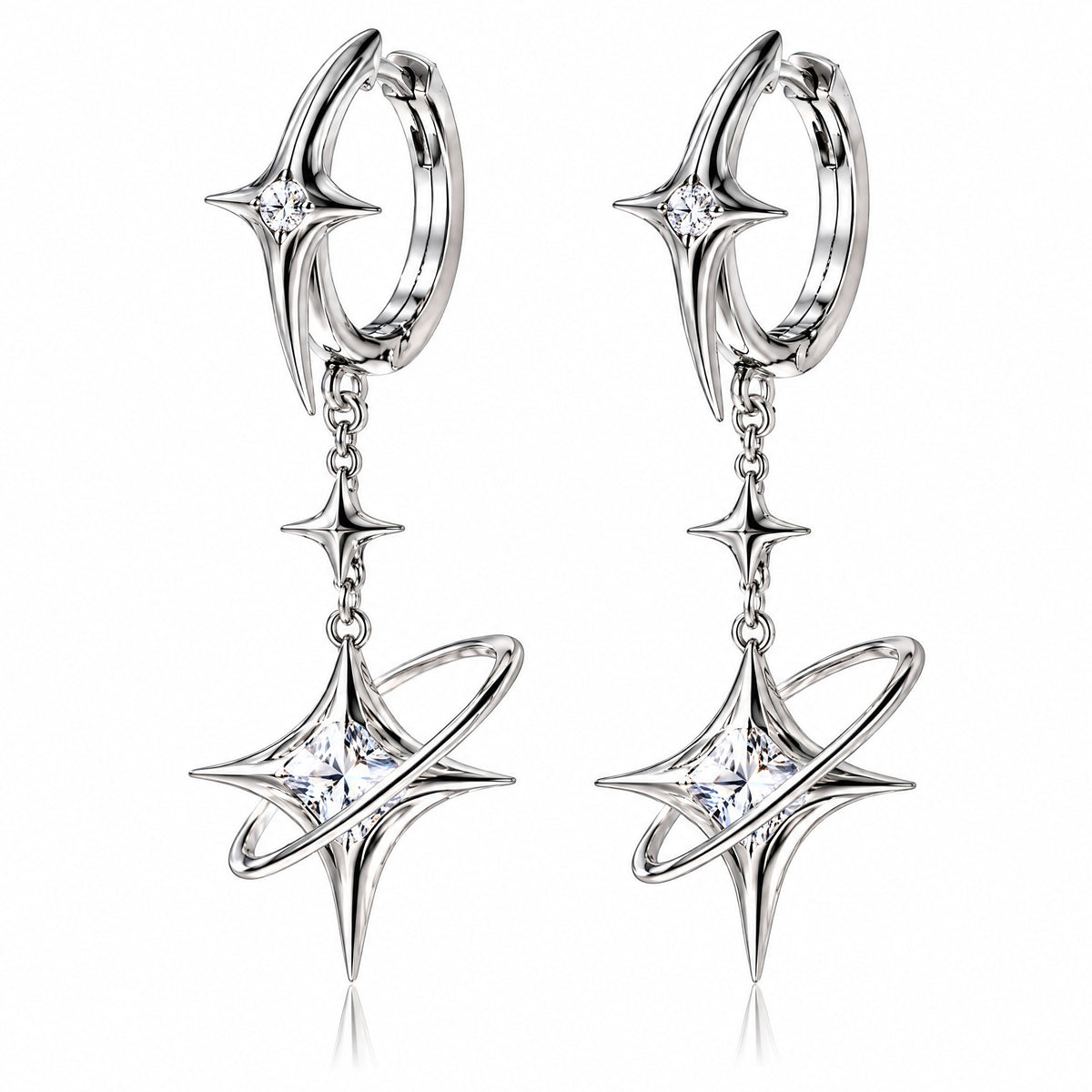 𝒗𝒆𝒙𝒛𝒖𝒏𝒊𝒍™ Stellar Orbit Hoop Earrings with Sculptural Star Pendants — view 5