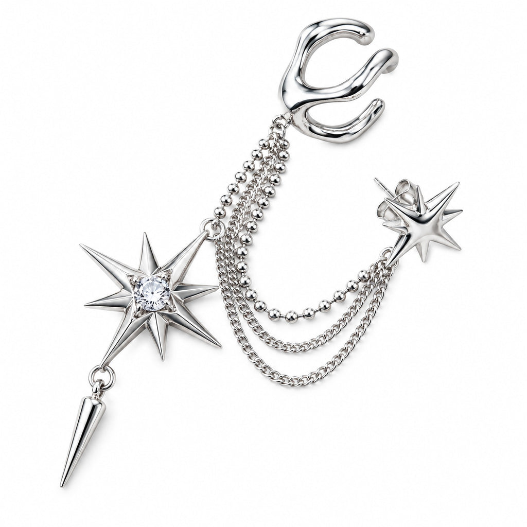 𝒗𝒆𝒙𝒛𝒖𝒏𝒊𝒍™ Cyber Spark Ear Cuff with Layered Starburst Chains — view 3