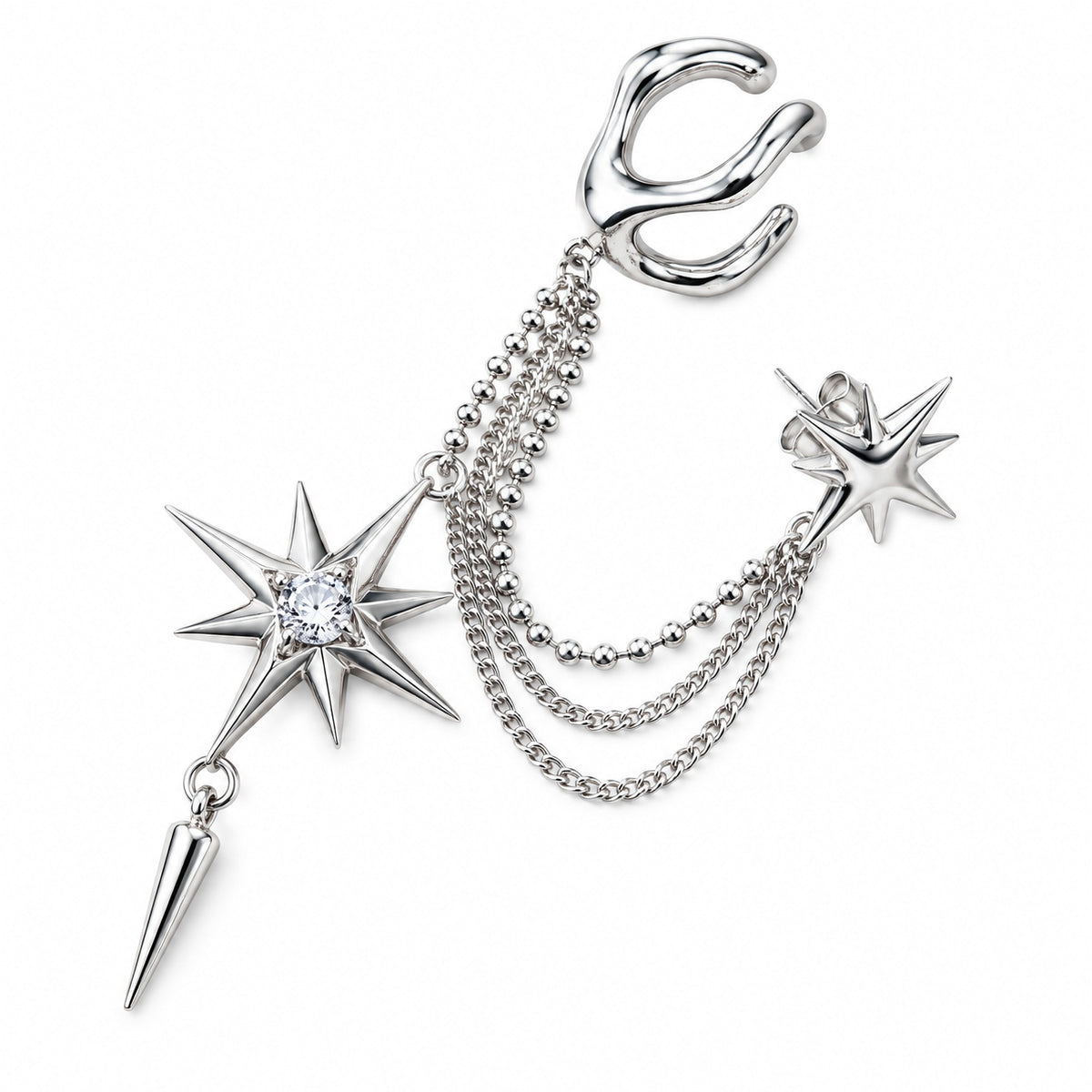 𝒗𝒆𝒙𝒛𝒖𝒏𝒊𝒍™ Cyber Spark Ear Cuff with Layered Starburst Chains — view 3